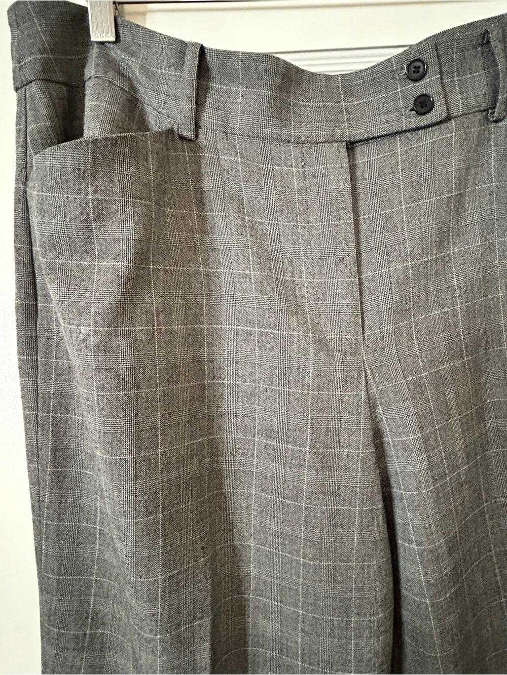 AK Anne Klein Gray Windowpane Wide-Leg Trousers
